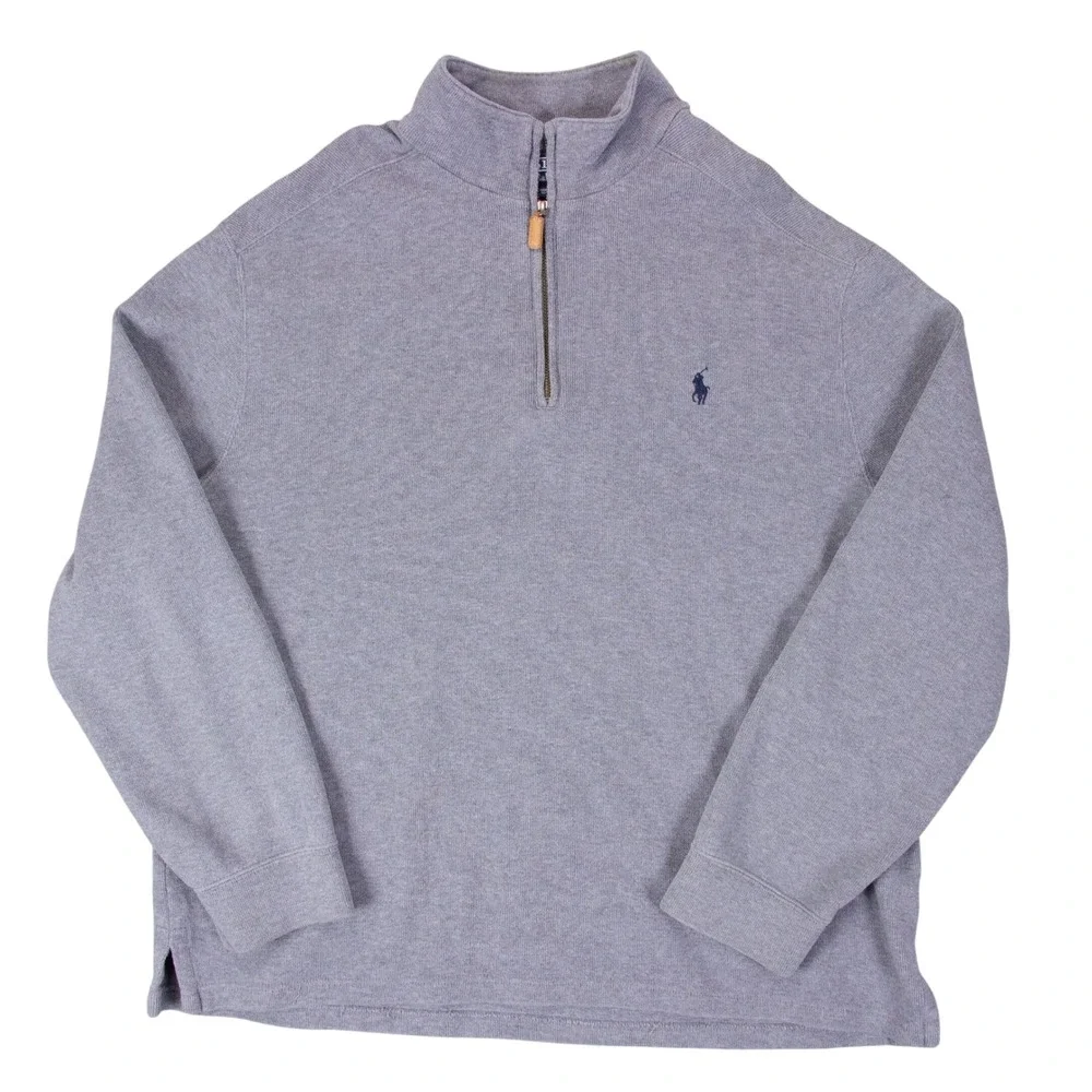 VTG Polo Ralph Lauren Mens XL Quarter Zip Pullover Sweater Gray Cotton Pony‎